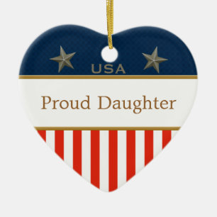 USA Proud-Tochter Patriotic Herzrahmen Keramikornament