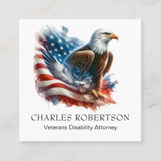 *~* USA . QR AP16 American Flag Bald Eagle Quadratische Visitenkarte (Vorderseite)