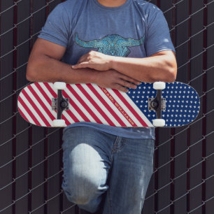 USA Red Blue White Stars Streifen Flag Mit Monogra Skateboard