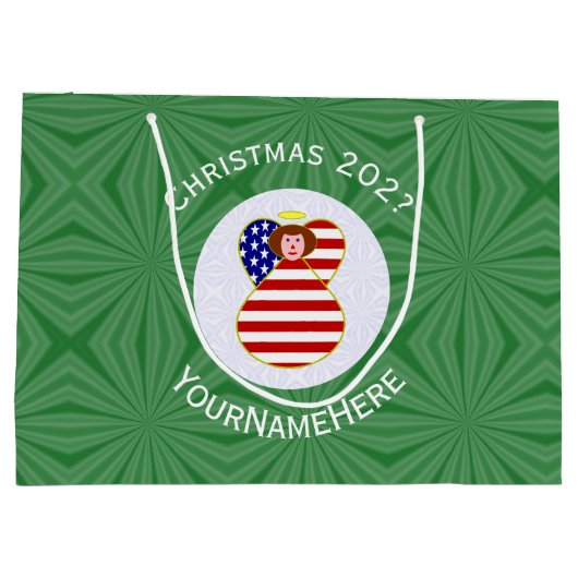 USA Red Hair Angel Christmas Flag Personalisiert Große Geschenktüte (Rückseite)
