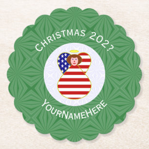 USA Red Hair Angel Christmas Flag Personalisiert Untersetzer