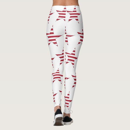 USA Red Strip Stars Pattern Patriotic Leggings (Rückseite)