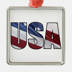 USA - Red White and Blue American Patriotic Flag Ornament Aus Metall