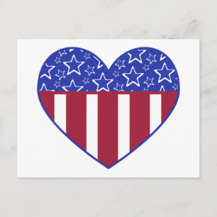 USA Red White and Blue Heart Postcard Postkarte