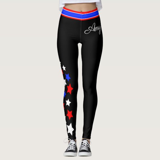 USA - Red White and Blue Stars (Ihr Name) Leggings (Vorderseite)