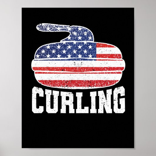 USA Red White Blue American Flag Curling Poster (Vorne)