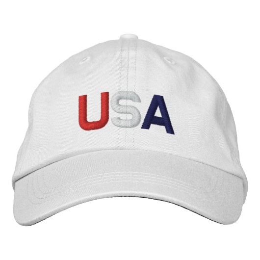 USA Red White Blue bestickt mit White Hat Bestickte Kappe (Vorderseite)