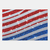 USA Red White Blue Glitzern Flag Unabhängigkeitsta Geschenkpapier Set (Vorderseite)