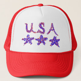 USA Red White Blue Stars Patriotic Truckerkappe
