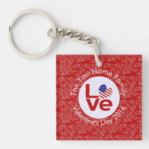 USA Rot LOVE Herz Flagge Personalisierter Text Schlüsselanhänger