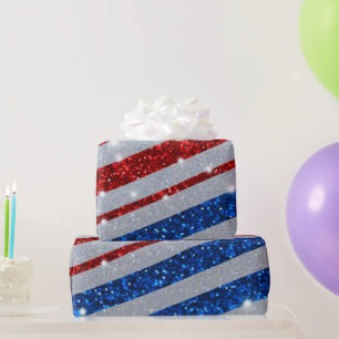 USA Rot Weiß Blau Glitter Flagge Unabhängigkeitsta Geschenkpapier