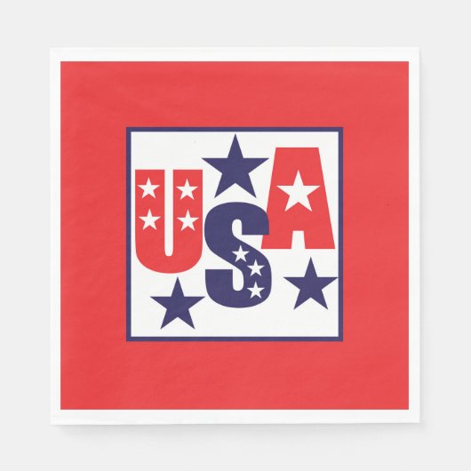 USA Rot, Weiß und Blau mit Sternen Serviette (Vorderseite)