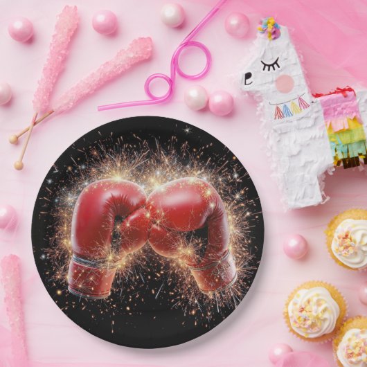 USA - Rote Boxhandschuhe in Feuerwerken Pappteller (Party)