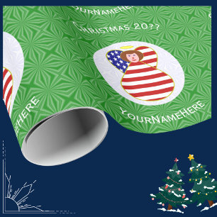 USA Roter Haar Engel Weihnachtsflagge Personalisie Geschenkpapier