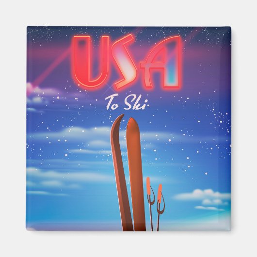 usa Skifahrplakat Magnet (Vorne)