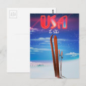 usa Skifahrplakat Postkarte (Vorne/Hinten)