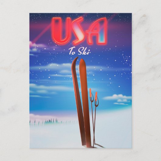 usa Skifahrplakat Postkarte (Vorderseite)