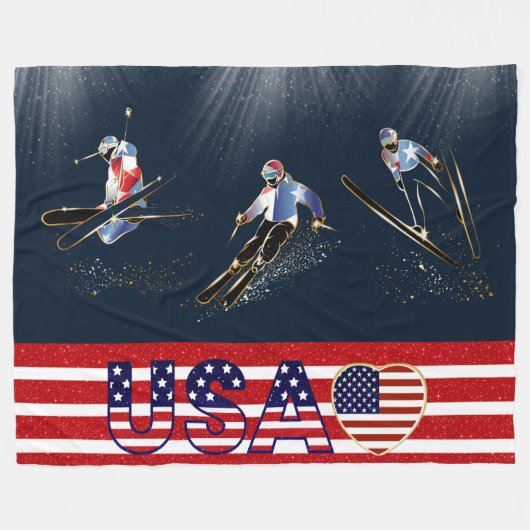 USA Skiing Fleece Blanket (Vorderseite (Horizontal))