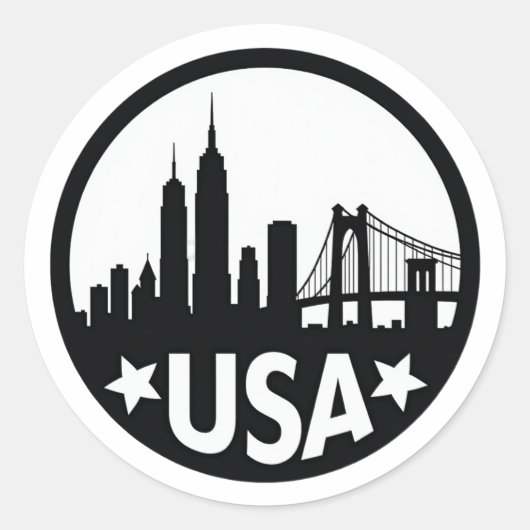 USA Skyline-Silhouette Runder Aufkleber (Vorderseite)