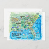 USA Southern Staaten Travel Map Florida Postkarte (Vorne/Hinten)