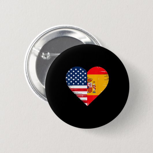 Usa Spain Heart - Dual Citizenship Button (Vorne & Hinten)