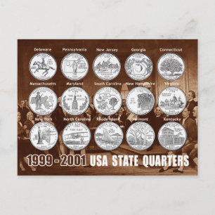 USA Staat Quarters (Coins) 1999 - 2001 Postkarte