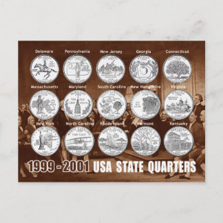 USA Staat Quarters (Coins) 1999 - 2001 Postkarte