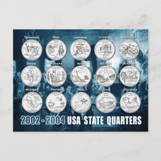 USA Staat Quarters (Coins) 2002 - 2004 Postkarte (Vorderseite)