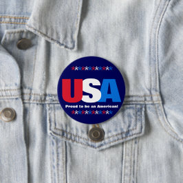 USA Stars Red White Blue Patriotic Button Buttone