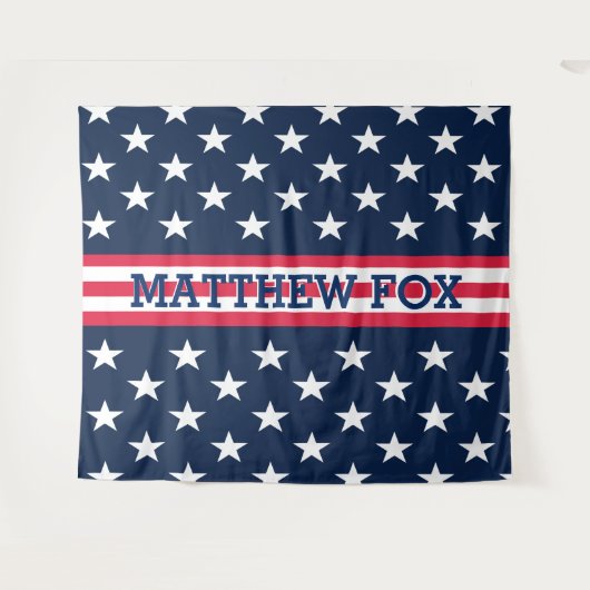 USA Stars Stripes ⭐ Monogram Dazzling Wandteppich (Vorderseite (Horizontal))