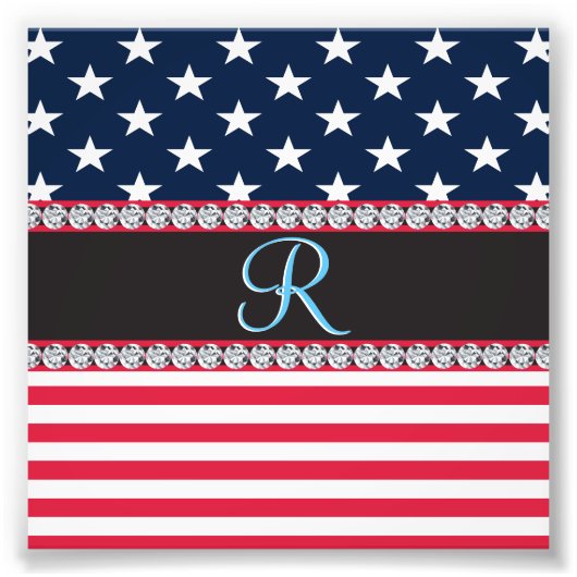 USA Stars Stripes Script Monogram Dazzling Fotodruck (Vorne)