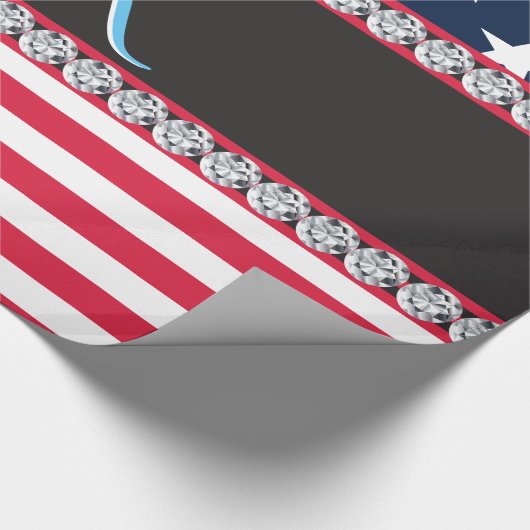 USA Stars Stripes Script Monogram Dazzling Geschenkpapier (Ecke)