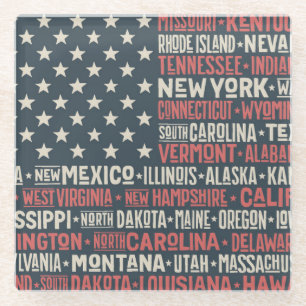 USA  States u. Kapitalien Glasuntersetzer