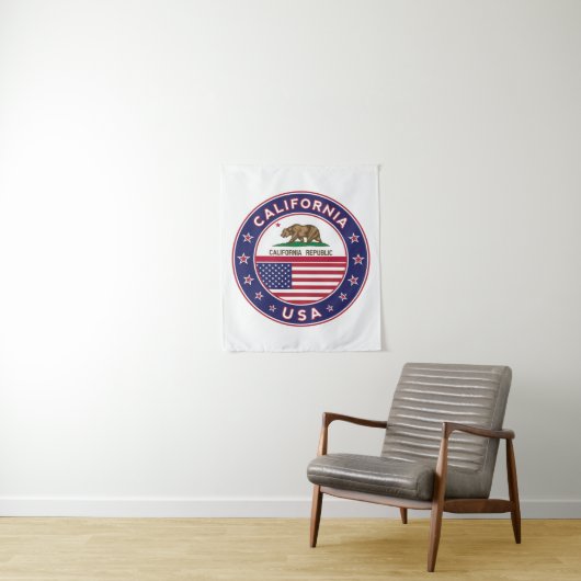 USA_STATES - WITH_FLAG_California_circle_with_flag Wandteppich (Beispiel)
