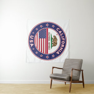 USA_STATES - WITH_FLAG_California_circle_with_flag Wandteppich