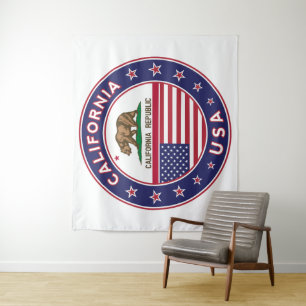USA_STATES - WITH_FLAG_California_circle_with_flag Wandteppich