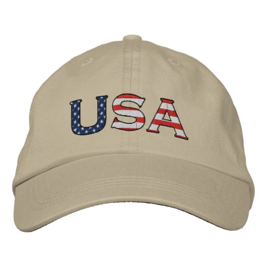 USA Stickersteine und Streifen-Hut (Khaki) Bestickte Kappe (Vorderseite)