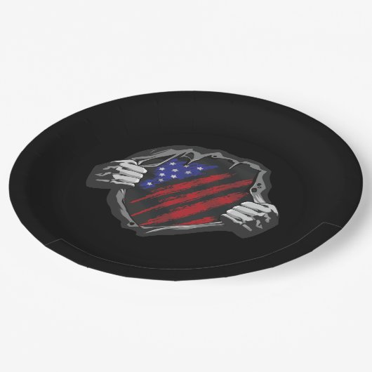 USA Superherd Costume Flag Pappteller (Schrägansicht)