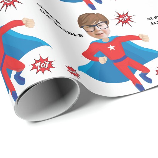 USA Superhero Boy Fab Birthday Tremendous Geschenkpapier (Rolleneckpunkt)
