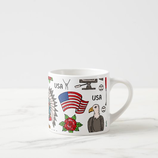 USA Symbole Vintag Nahtloses Muster Espressotasse (Rechts)