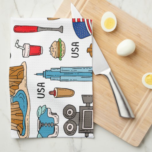 USA Symbole Vintag Nahtloses Muster Geschirrtuch (Viertel Falte)
