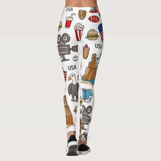 USA Symbole Vintag Nahtloses Muster Leggings (Rückseite)