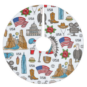 USA Symbole Vintag Nahtloses Muster Polyester Weihnachtsbaumdecke
