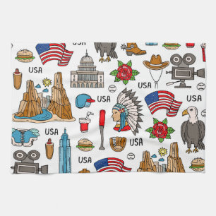 USA-Symbole Vintage nahtloses Muster Geschirrtuch