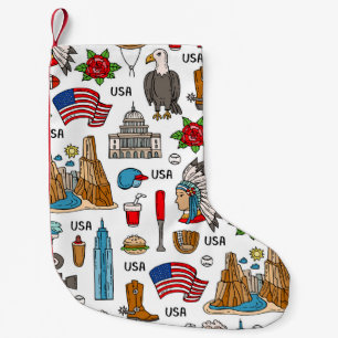 USA-Symbole Vintage-Nahtloses Muster Kleiner Weihnachtsstrumpf
