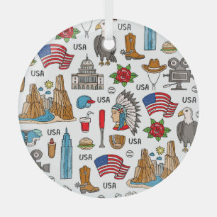 USA-Symbole Vintage-Nahtloses Muster Ornament Aus Glas