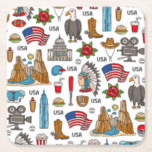 USA-Symbole Vintage-Nahtloses Muster Rechteckiger Pappuntersetzer
