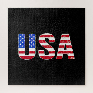 USA T-Shirt Patriotische Amerikanische Flagge Männ Puzzle