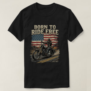 USA-Tag für Männer: Born To Ride Free Biker Motorc T-Shirt