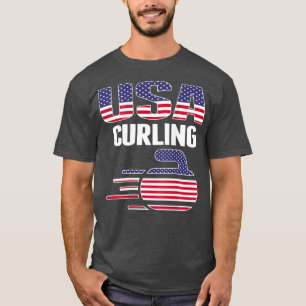 USA Team Curling Rock Jersey American Flag Sport T-Shirt